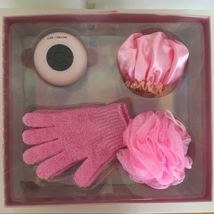 Pink Shower Set Bath Accessories Bonnet Speaker Scrub Gloves